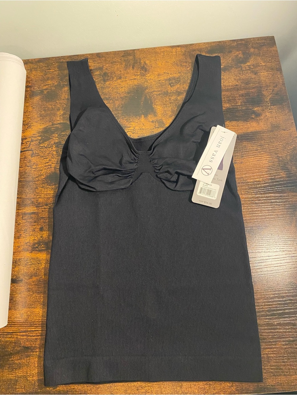 NWT Joan Vass Black Ribbed Shapewear Tank